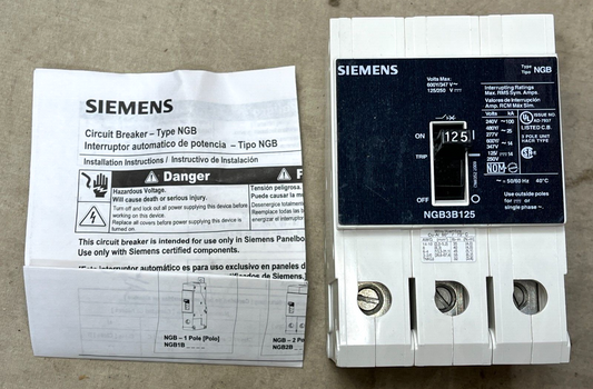 SIEMENS NGB3B125B TYPE NGB 3-POLE 600VAC MAX. 125A MOLDED CASE CIRCUIT BREAKER