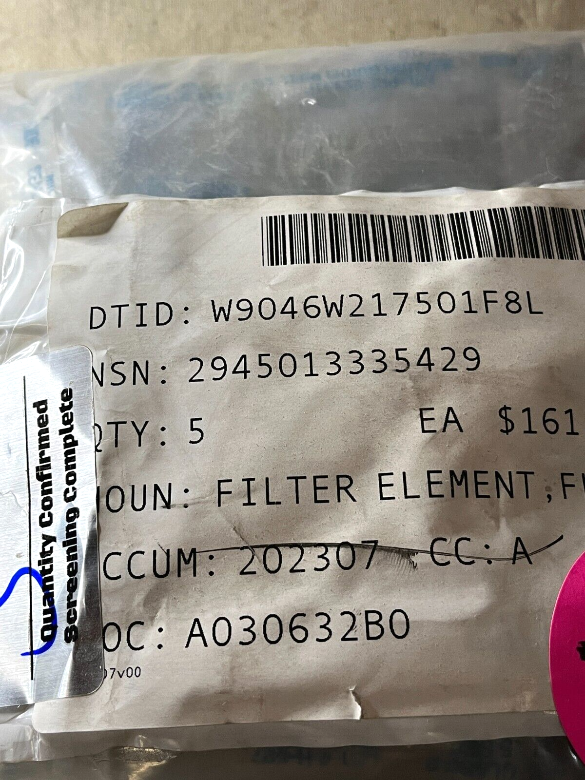 HELICOPTER BELL OH-58,BELL UH-1 FLUID FILTER ELEMENT AC-B706F-3 2945-01-333-5429