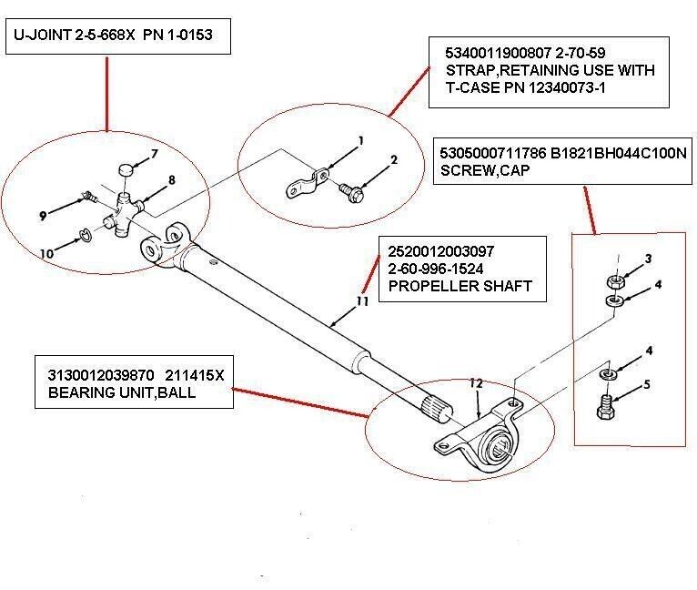 M998 HMMWV HUMMER 12342620 FRONT PROPELLER DRIVESHAFT 915806 2520-01-356-9189