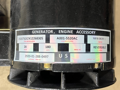 MILITARY ENGINE ACCESSORY GENERATOR 28V 180A 12268305 A001-5520 2920-01-288-0497