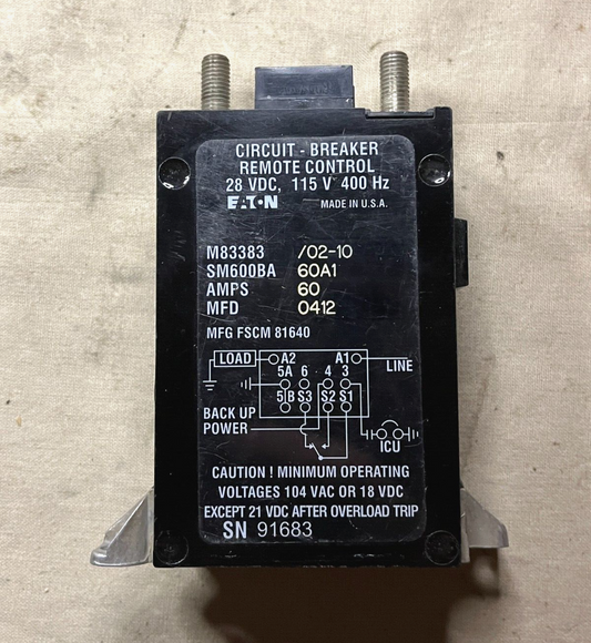 REMOTE CONTROL M83383/02-10 CIRCUIT BREAKER 400 HZ 115V 60 AMP 5925-01-321-1389