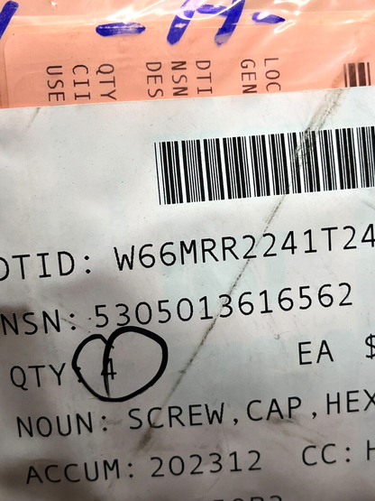 TACTICAL QUIET GENERATORS 186-6196 HEXAGON HEAD CAP SCREW BOLT 5305-01-361-6562