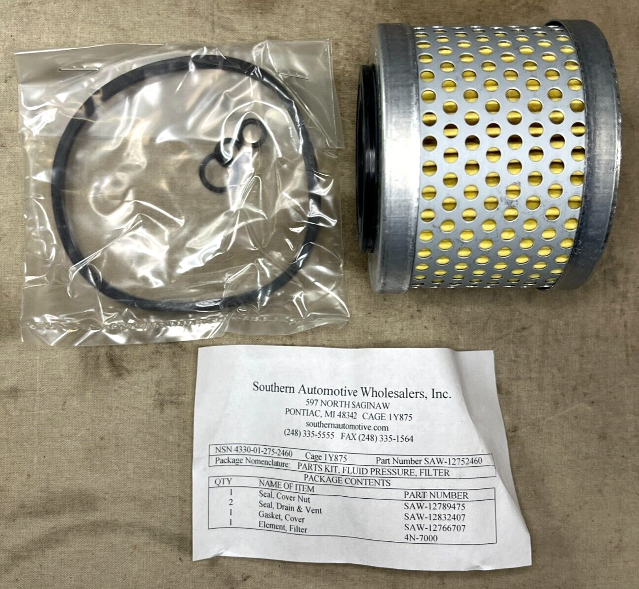 AIRCRAFT F-16 DAVCO 12752460 FLUID PRESSURE FILTER PARTS KIT 4330-01-275-2460