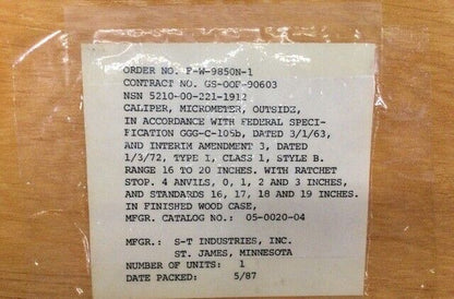 S-T Industries 05-0020-04 Micrometer Caliper Set 05-0012-9400 5210-00-287-3337