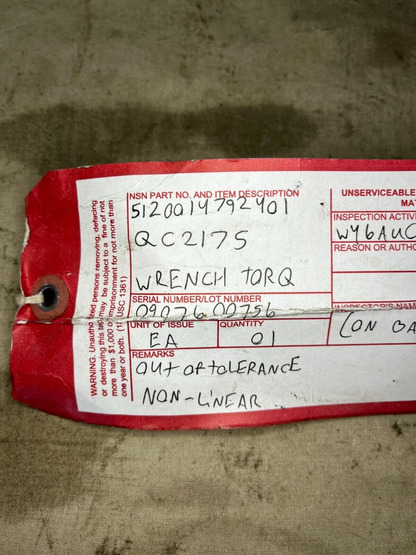 SNAP-ON QC2I75 HAND TOOL 3/8" TORQUE WRENCH BODY AS28431 5120-01-479-2401