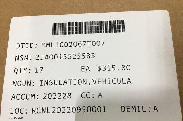 MRAP-142 3005836 Vehicular Hatch Insulation Panel 485 x 485 MM 2510-01-552-5583