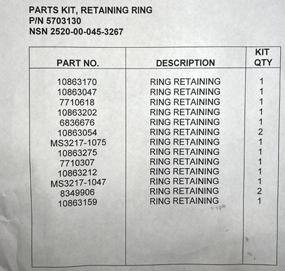 M-113A1 M-113A2 M-113A3 5703130 TORQUE CONVERTER RING PARTS KIT 2520-00-045-3267