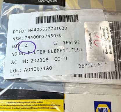 GENUINE NAPA GOLD HYDRAULIC FLUID FILTER 1202 2940-00-374-8030 USA