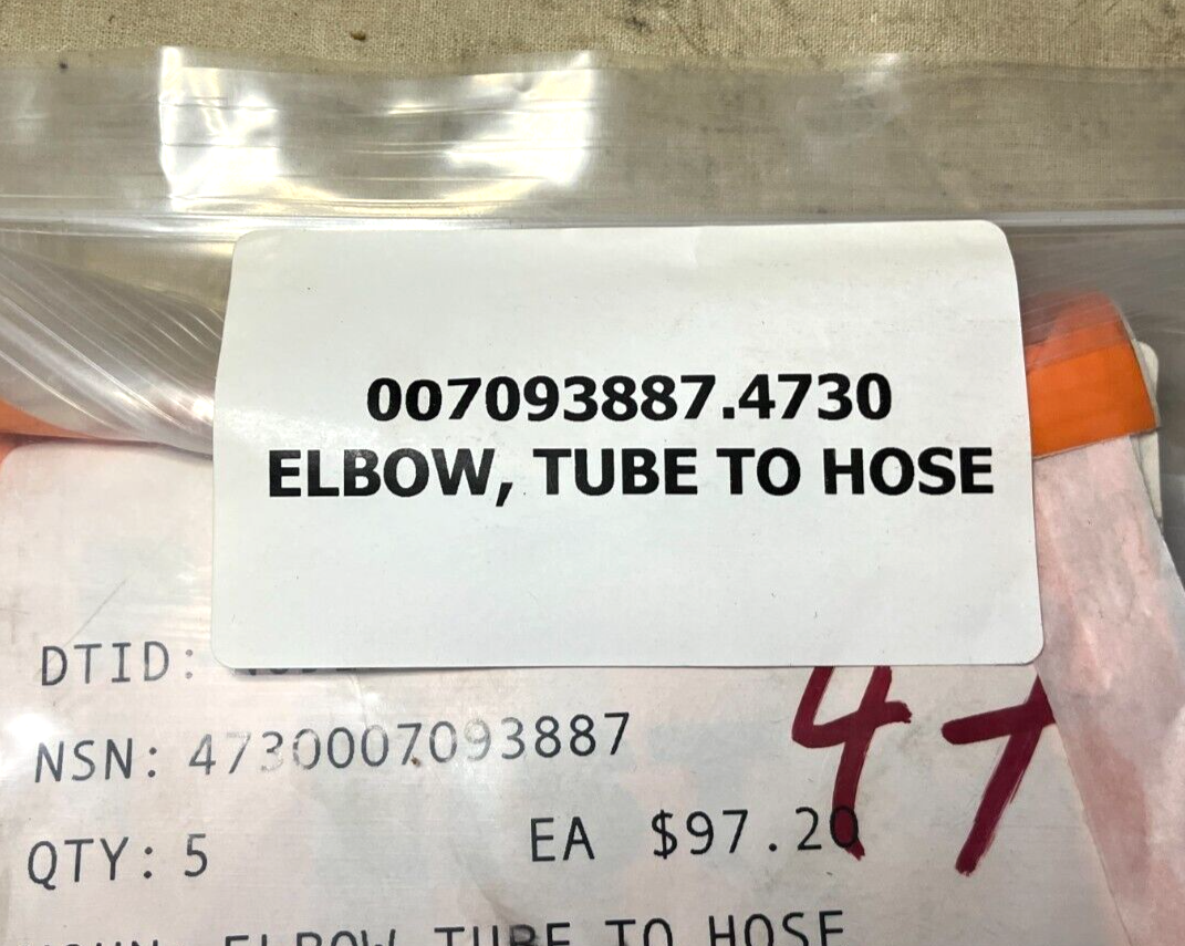 USGI MILITARY TUBE TO HOSE ELBOW MIL-F-83798 136-1045-4 678-4 4730-00-709-3887