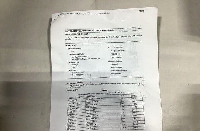 M-915, M-916A1 Z07-19636-000 VEHICULAR EQUIP MODIFICATION KIT 2520-01-543-3490