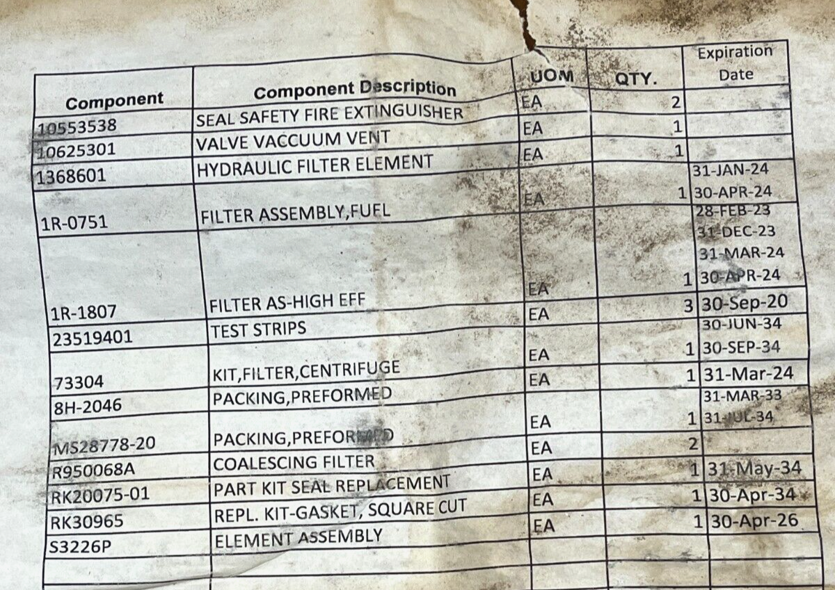 CAT C7 ENGINE FLUID PRESSURE FILTER PARTS KIT 10658352-021 4330-20-007-4533