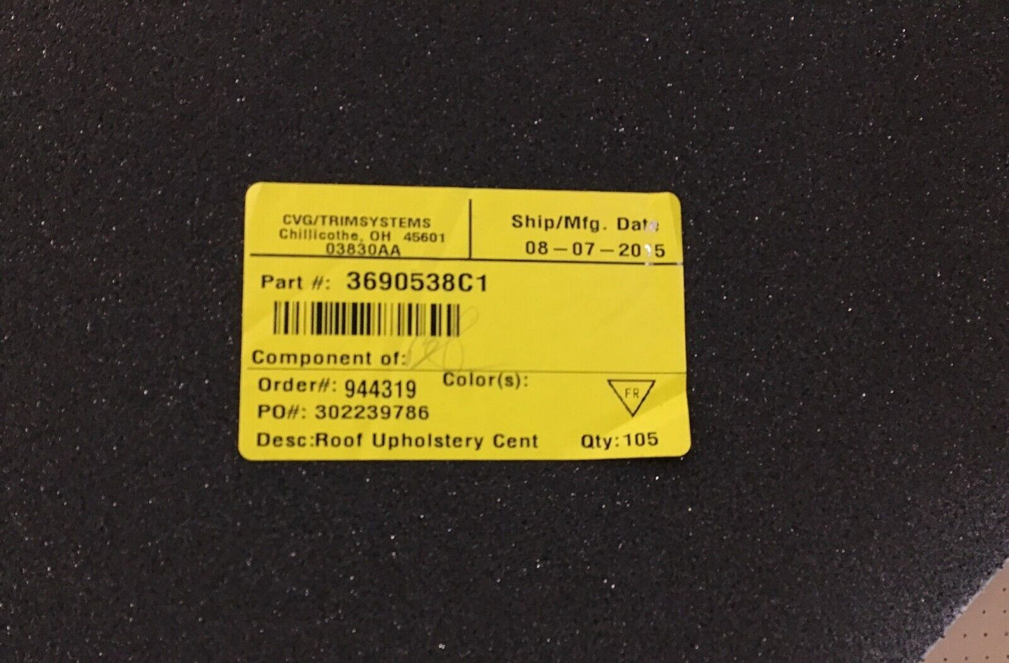 MRAP MAXXPRO 3690538C1 ROOF UPHOLSTERY CUSHIONING PAD LH 2590-01-568-5969