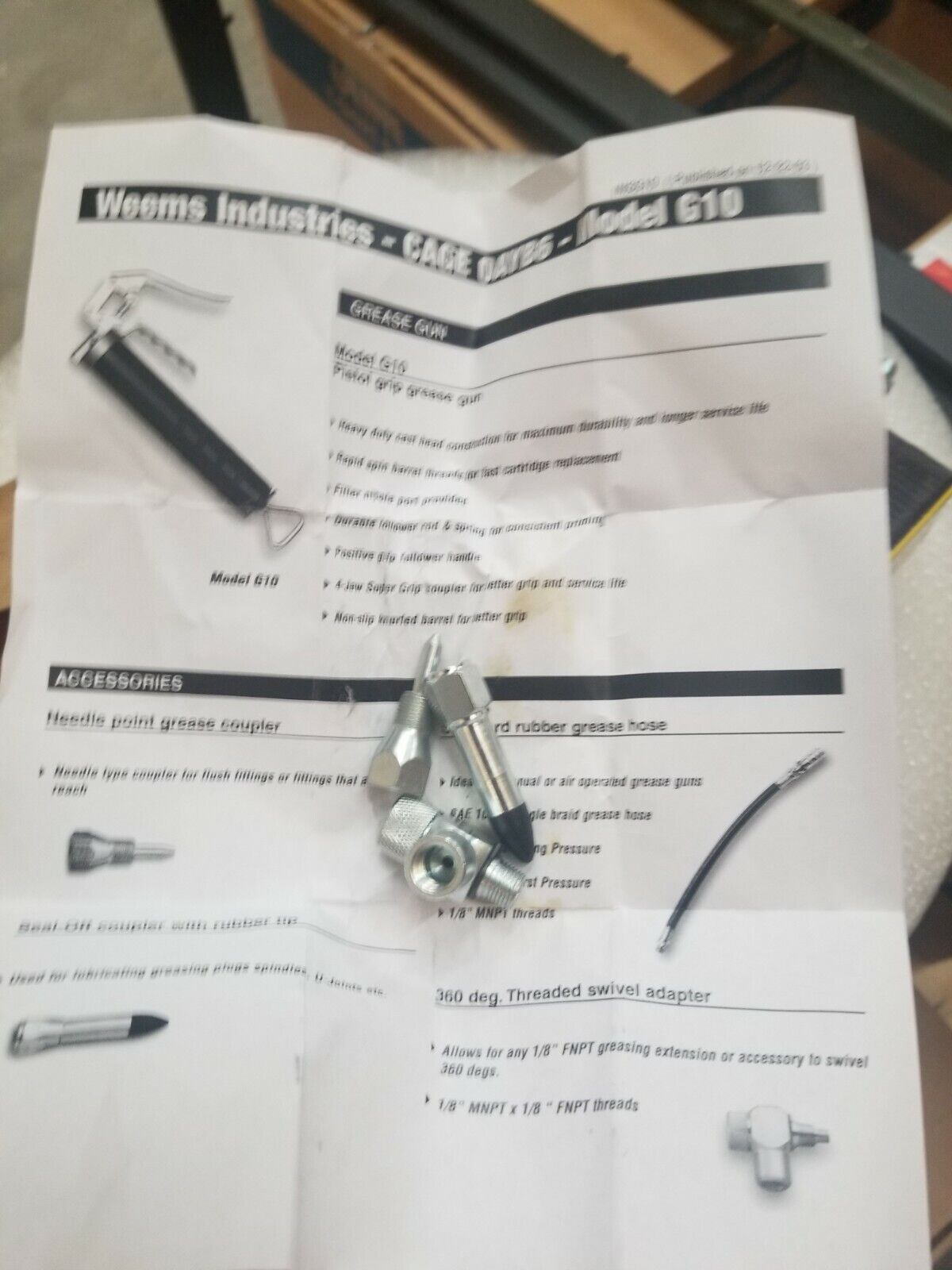 NOS Weems Industries Grease Gun  Flexible Hose and Nozzle MIL-G-3859D 500-PSI