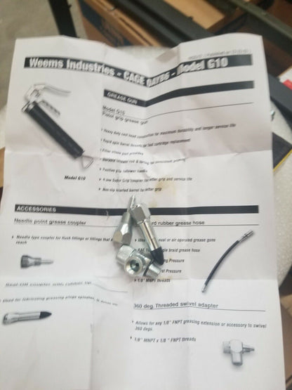 NOS Weems Industries Grease Gun  Flexible Hose and Nozzle MIL-G-3859D 500-PSI