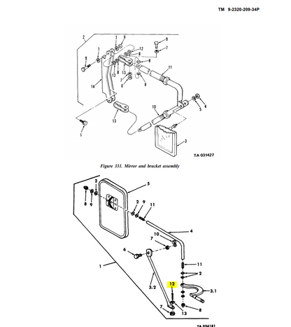 M35A2 M813 M939 DOOR HINGE BOLT FOR WEST COAST MIRRORS 5306-00-409-4066 M923