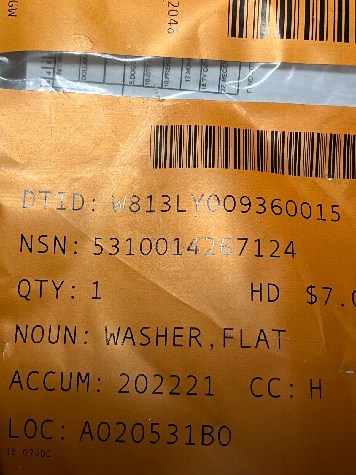 HEAVY DUTY AIRCRAFT WASHER .578 ID X 1.062 OD X .063 28KP714 5310-01-426-7124