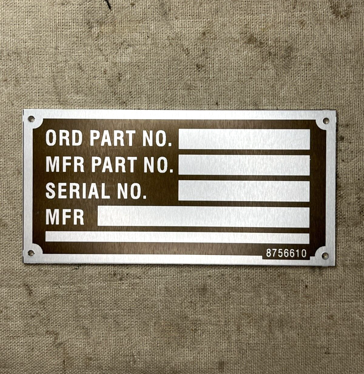 NEW M548 & M548A1 6-TON 8756610 IDENTIFICATION PLATE 301221 9905-00-690-2116