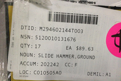 1EA Ground Rod Slide Hammer P74-144 13226E7741 9260 5120-01-013-1676 NOS
