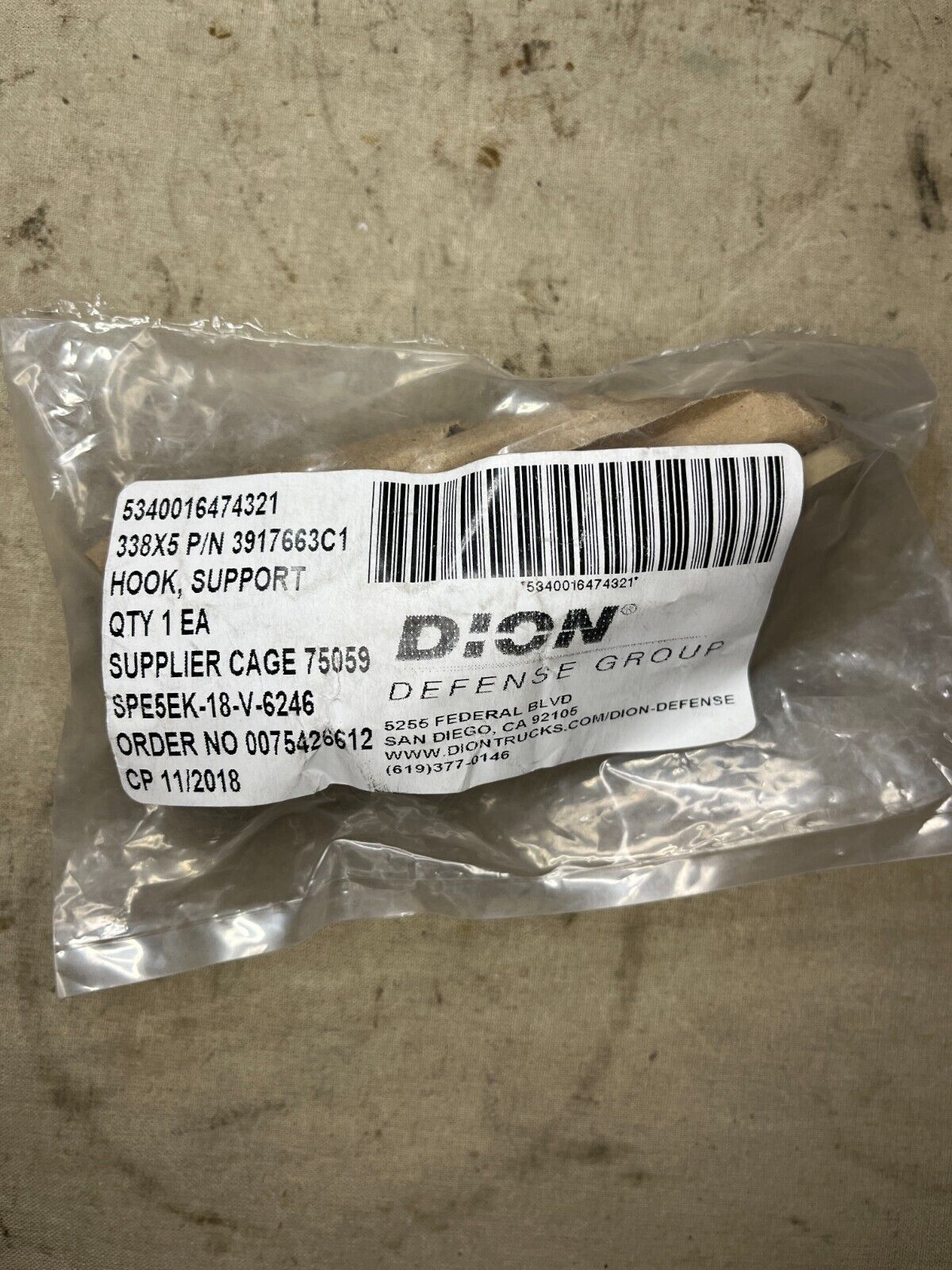 MRAP MAXXPRO DION DEFENSE 3917663C1 SUPPORT HOOK PEGBOARD ASSY 5340-01-647-4321