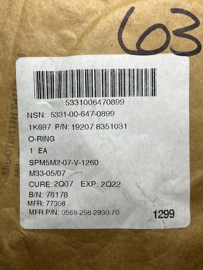 M60A1 & M48A5 VEHICLE 8351031 O-RING AA1502-258 2930-70 5331-00-647-0899