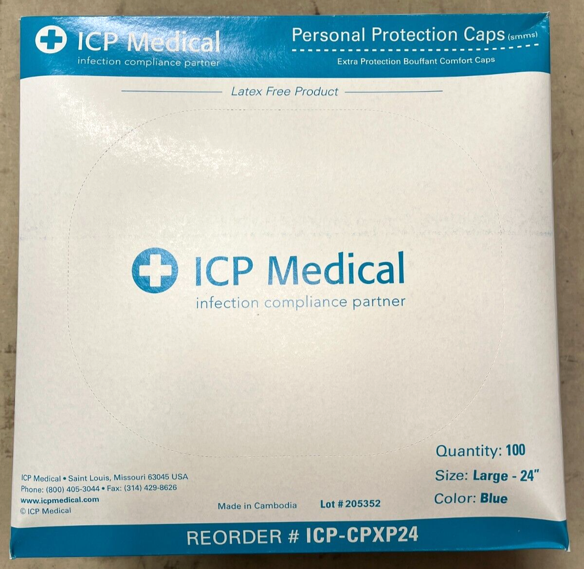 NEW ICP MEDICAL ICP-CPXP24 PERSONAL PROTECTION CAPS, BLUE, LARGE 24" CASE