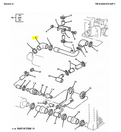 M939A2 Surge Tank Hose 4.25 In 20510979 4720-01-285-3008 5 Ton Truck
