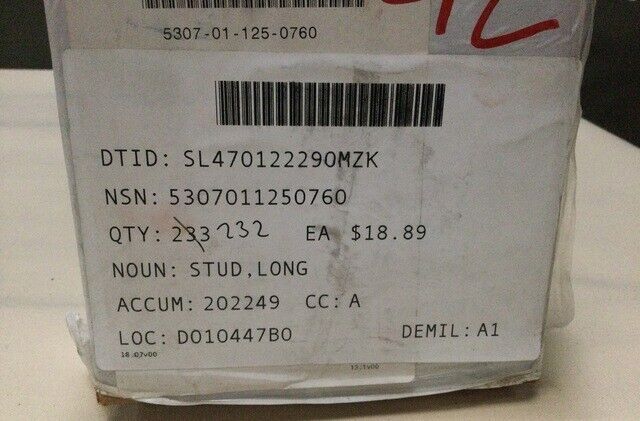 BRIDGE ERECTION BOAT USCSBMK1 7940-071-00A LONG STUD 5307-01-125-0760 USA