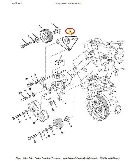 M998 HMMWV TRUCK 12469476 IDLER PULLEY MOUNTING BRACKET GROOVE 5340-01-497-2269