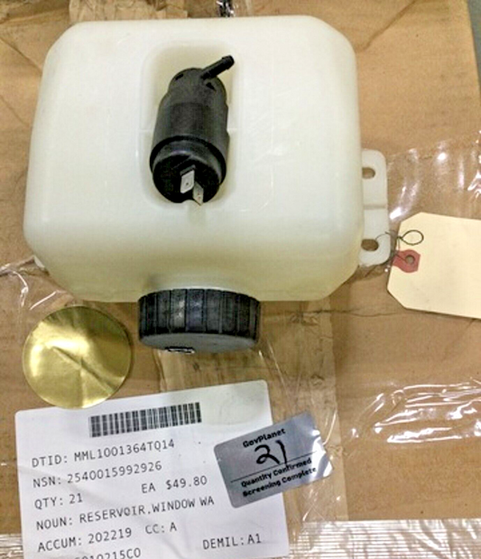 2540-01-599-2926 WINDOW WASHER RESERVOIR 065202 24V PUMP M1161 M1163 GROWLER