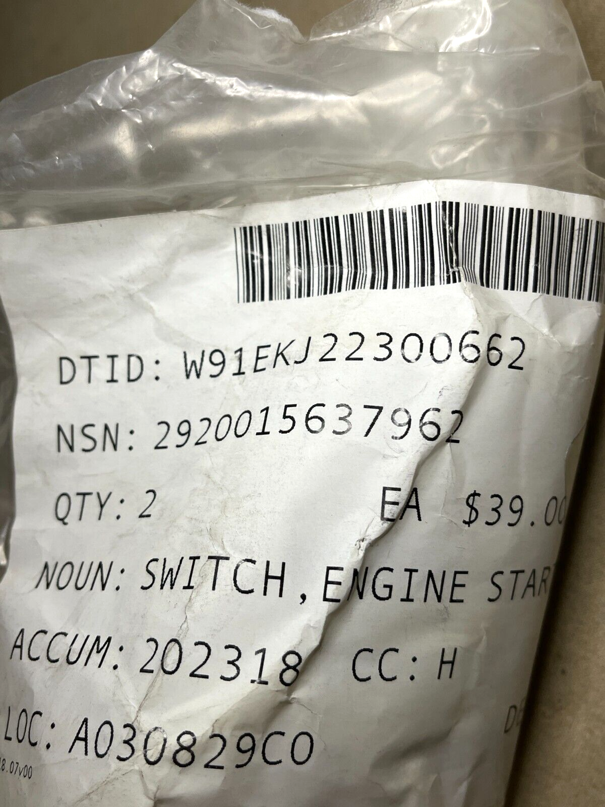 PALLETIZED LOAD EATON 8961K2620 ELECTRICAL ENGINE STARTER SWITCH 2920015637962