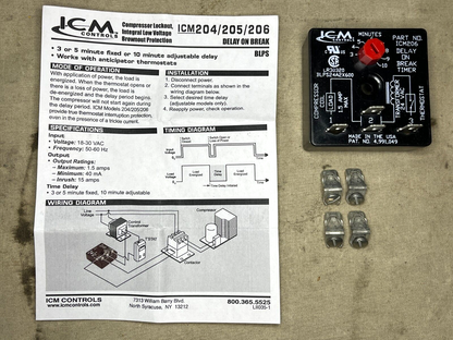 ICM CONTROLS ICM206 24V DELAY-ON-BREAK TIMER 4 TERMINAL 10 MINUTES FIXED TIMING