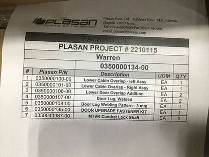 MILITARY MTVR 7TON PLASAN 3904882 VEHICLE DOOR HATCH PARTS KIT 2510-01-606-0236