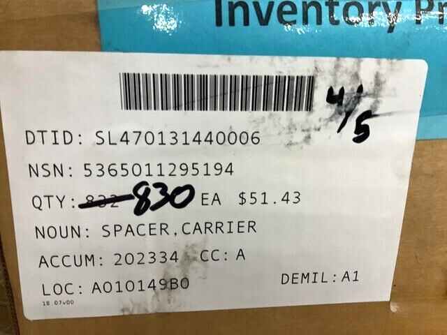 KORNYLAK STORAGE CONVEYOR 24F85 WCA115F SPACER CARRIER C210111 5365-01-129-5194