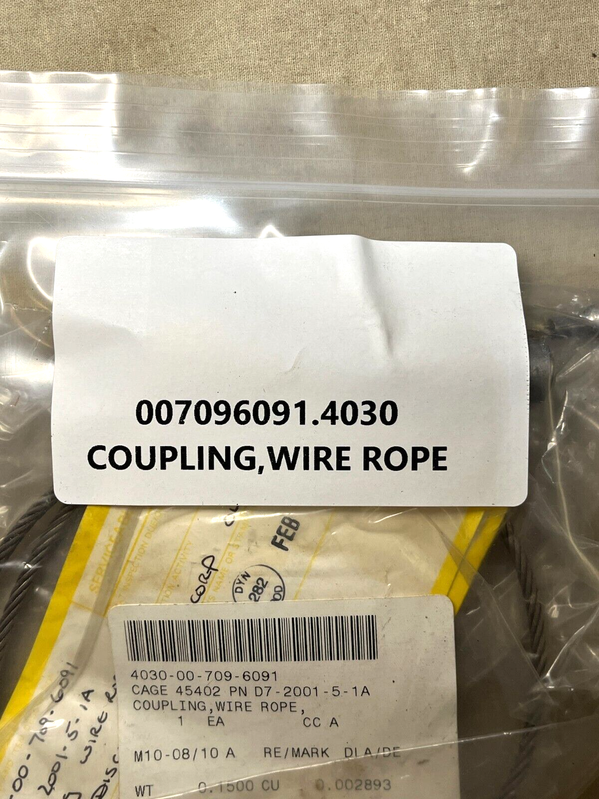 HELI UH-1 D7-2001-5-1A QUICK DISCONNECT WIRE ROPE COUPLING 4030-00-709-6091