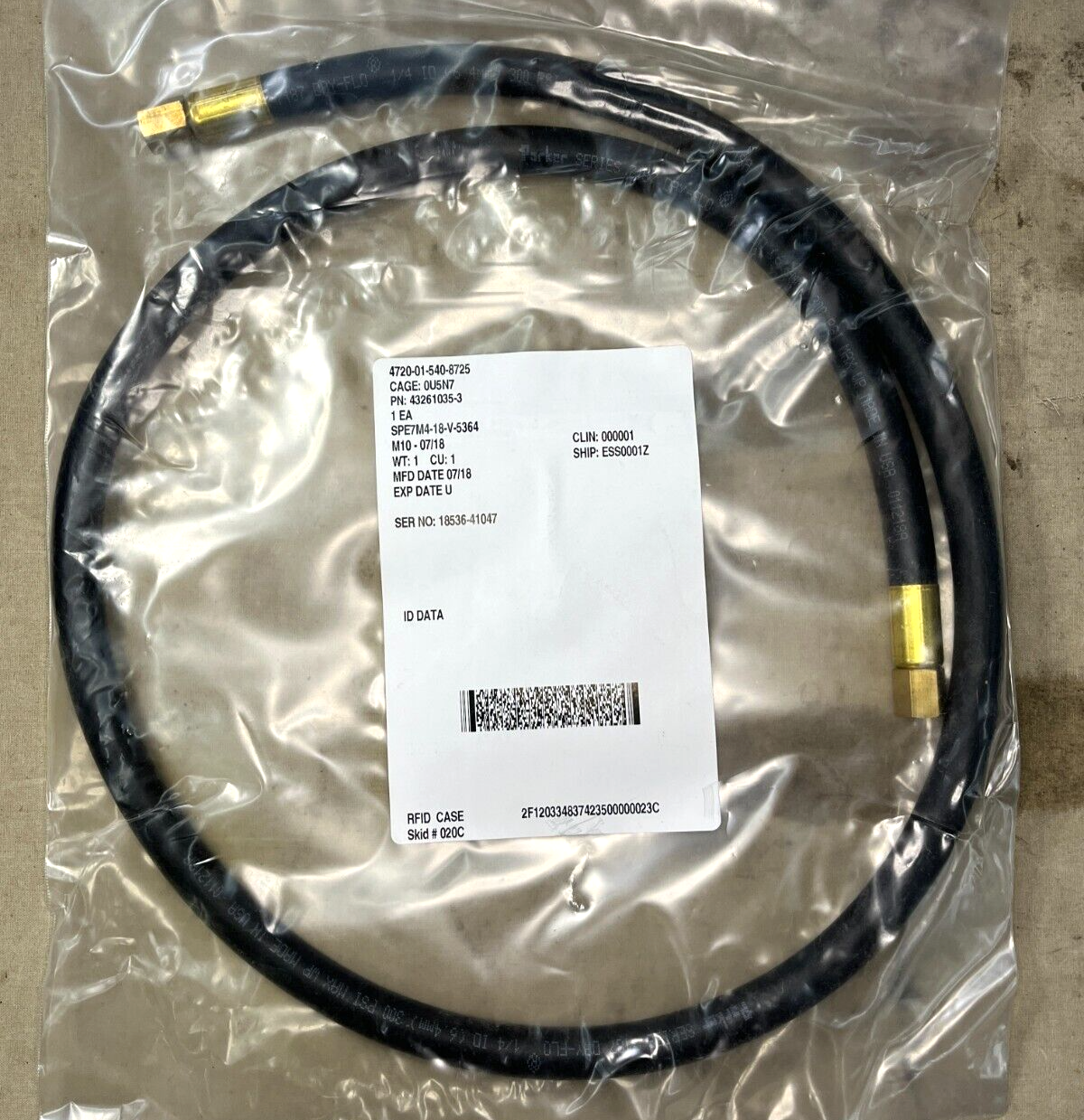 PARKER 43261035-3 1/4'' 6.4MM 300 PSI NONMETALLIC HOSE ASSEMBLY 4720-01-540-8725