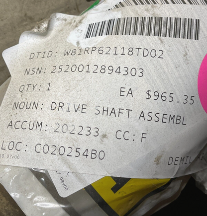 FORKLIFT 1000M TRUCK CONSTANT VE DRIVE SHAFT ASSEMBLY 6600052 2520-01-289-4303