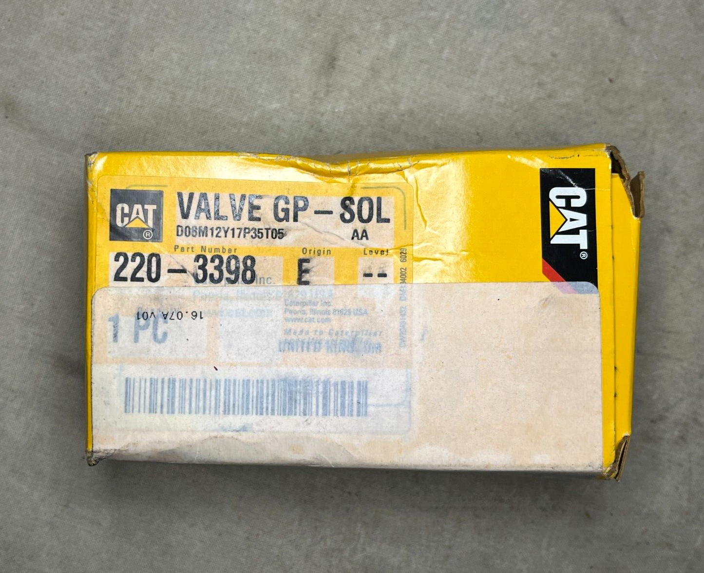 GENUINE CAT CATERPILLAR 220-3398 12V GROUP SOLENOID VALVE 4820-01-530-1777 USA