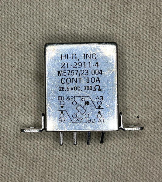 HI-G CO INC 2T-2911-4	10A 26.5V ELECTROMAGNETIC RELAY 5945-00-463-2906 NOS