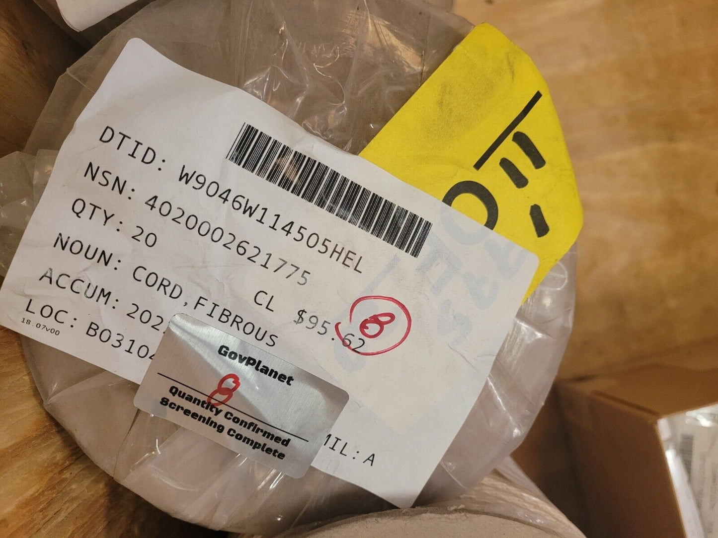 BRAIDED FIBROUS CORD COIL 4020-00-262-1775 400. YDS 0.188" AA55622-1-1-6