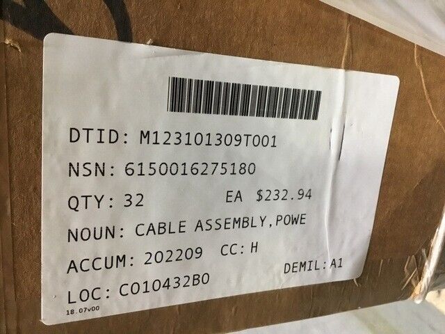 GENUINE ELECTRICAL POWER LATBS CABLE ASSEMBLY 0754H55-001 NSN 6150-01-627-5180