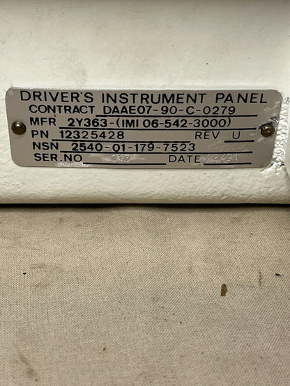 M1A1 ARMORED TANK VEHICULAR OPERATION PANEL 12325428 2510-01-179-7523 NOS