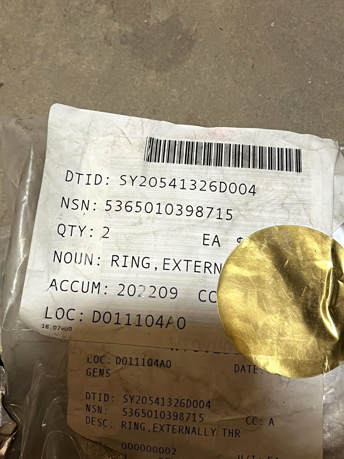 MILITARY M198 HOWITZER 12008251 EXTERNALLY THREADED RING 5365-01-039-8715 NOS