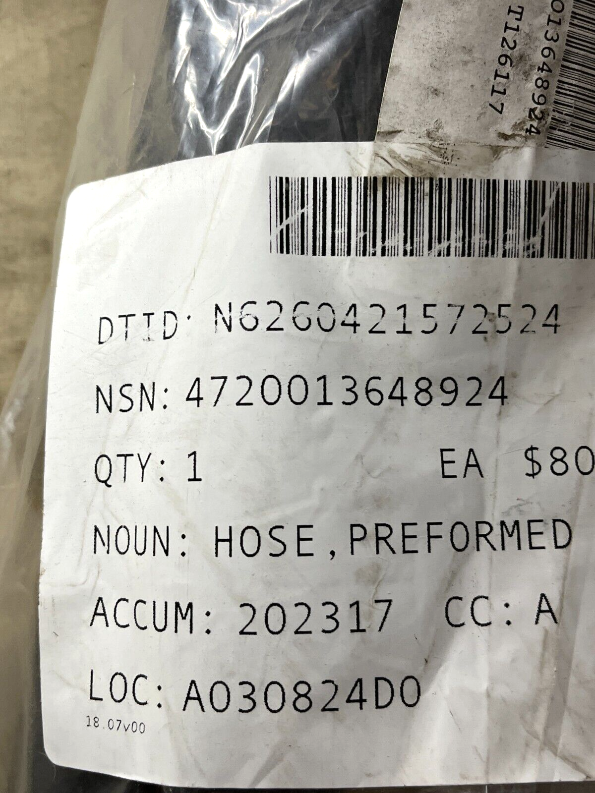 DOZER 750B JOHN DEERE T126117 RADIATOR PREFORMED HOSE 756246 4720-01-364-8924