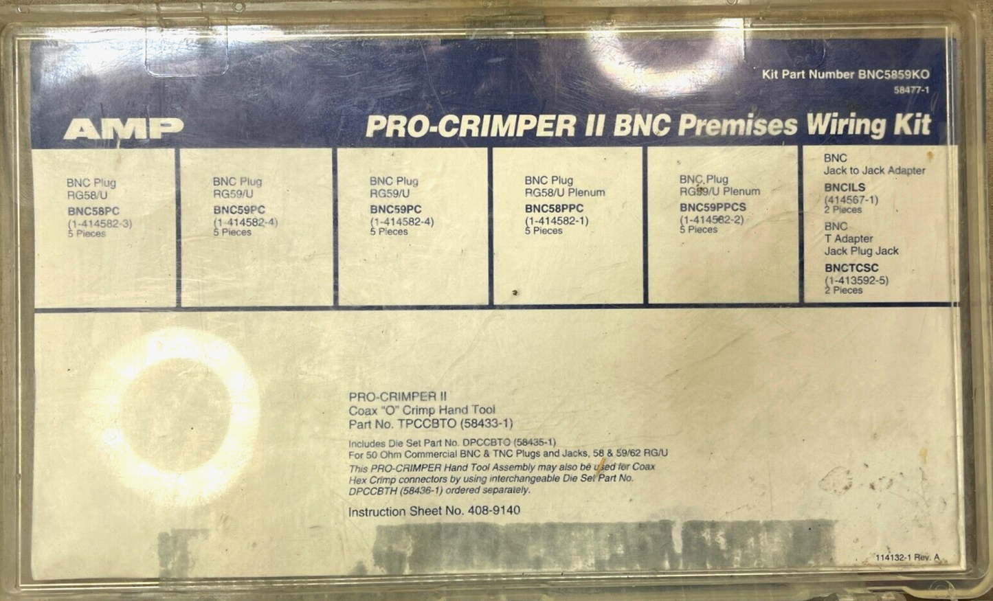 AMP RJ-45 NETWORK CABLE PRO-CRIMPER II BNC PREMISES WIRING KIT TOOL 7" 10mm
