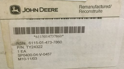 Reman John Deere Alternator TY24322 T25680 SE501341 6115-01-473-7860