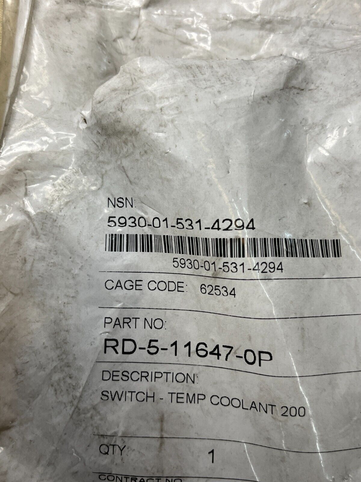 M939 5-TON TRUCK RED DOT RD-5-11647-0P 200F THERMOSTATIC SWITCH 5930-01-531-4294