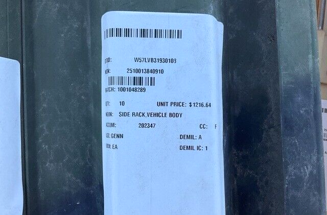 FMTV/LMTV CARGO BED TAILGATE 12418937 VEHICLE BODY SIDE RACK 2510-01-384-0910