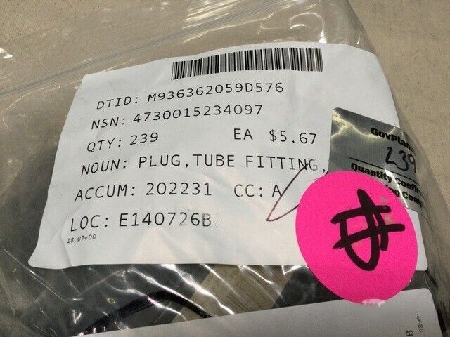 HMMWV ROD RD-5-5901-0P TUBE FITTING PLUG NSN 4730-01-523-4097 1EA 5/8 in