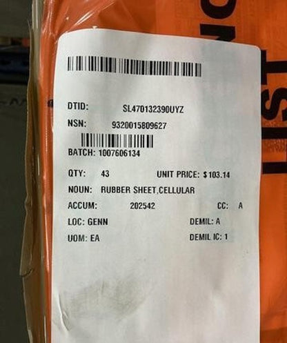 Cellular Rubber Sheet A/M32C-10D NSN 9320-01-580-9627 - photo 3