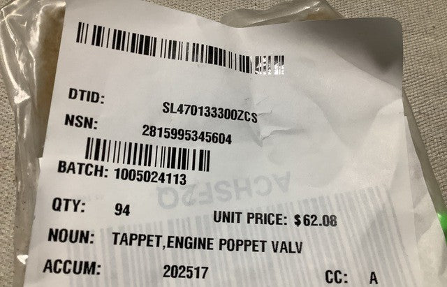 Engine Poppet Valve Tappet Y3J10229 NSN 2815-09-534-5604 - photo 3